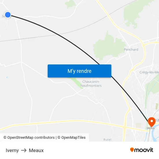 Iverny to Meaux map