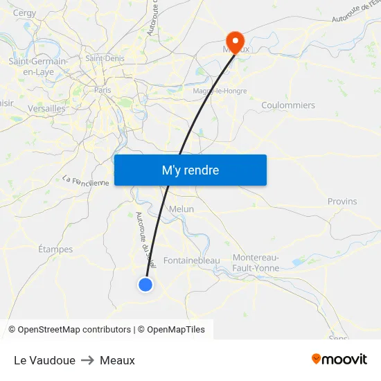 Le Vaudoue to Meaux map