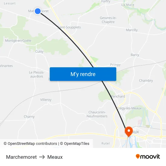 Marchemoret to Meaux map