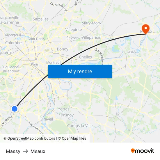 Massy to Meaux map