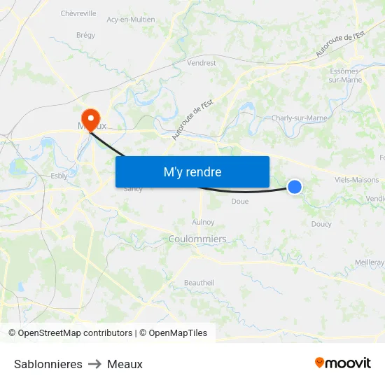 Sablonnieres to Meaux map