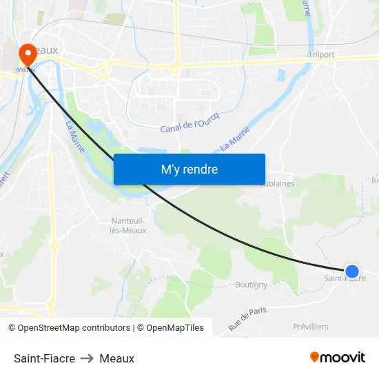 Saint-Fiacre to Meaux map