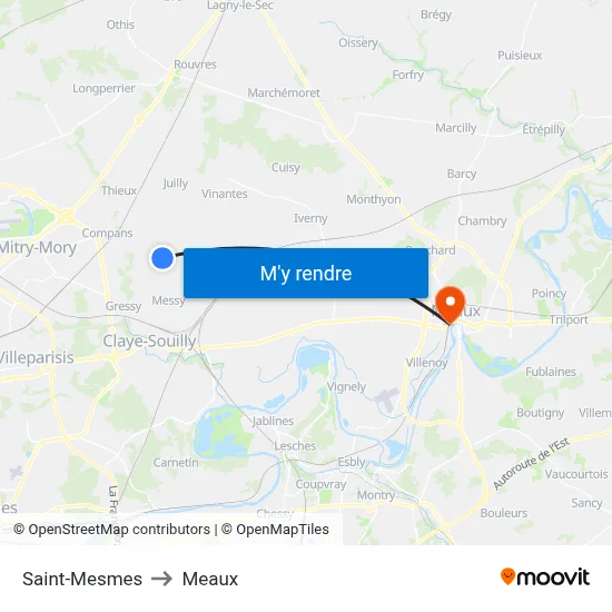 Saint-Mesmes to Meaux map