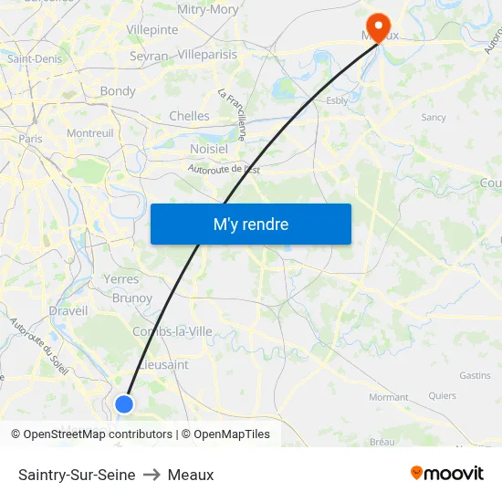 Saintry-Sur-Seine to Meaux map