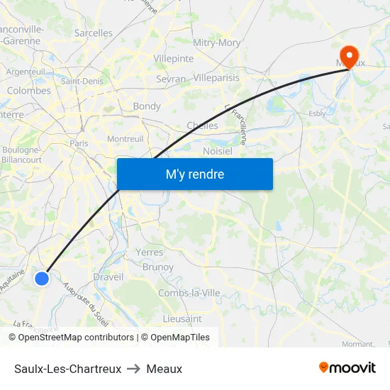 Saulx-Les-Chartreux to Meaux map