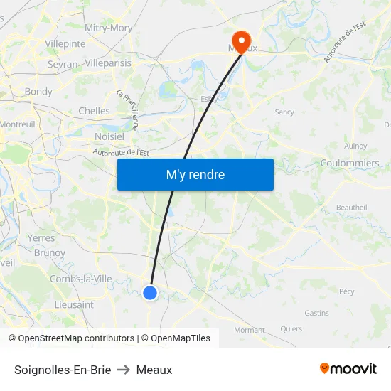 Soignolles-En-Brie to Meaux map
