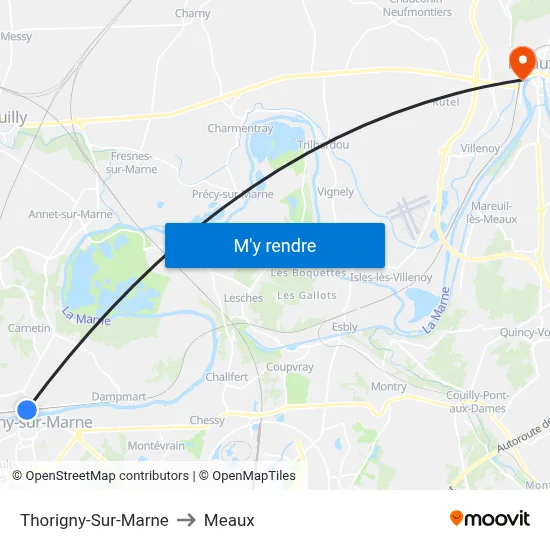 Thorigny-Sur-Marne to Meaux map