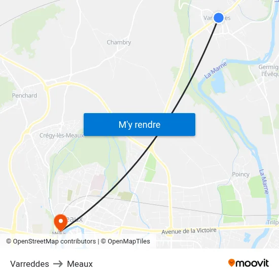 Varreddes to Meaux map