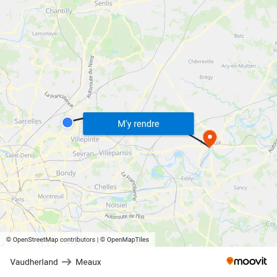 Vaudherland to Meaux map