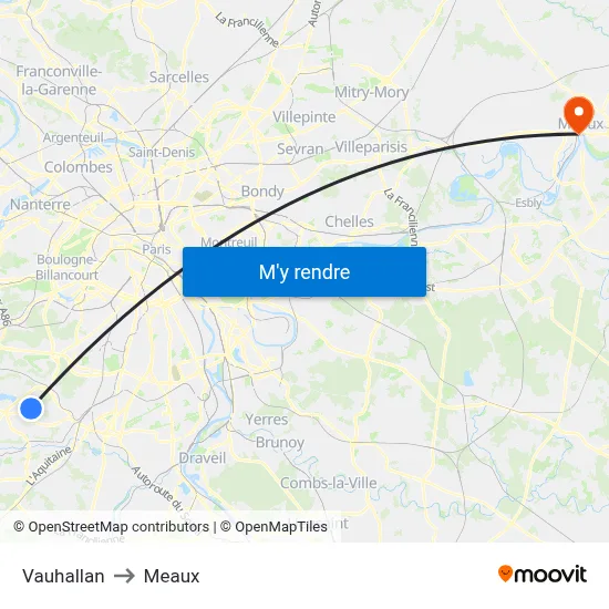 Vauhallan to Meaux map