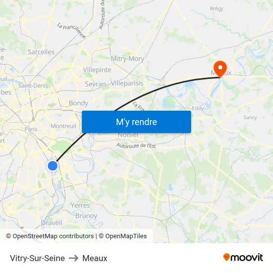 Vitry-Sur-Seine to Meaux map