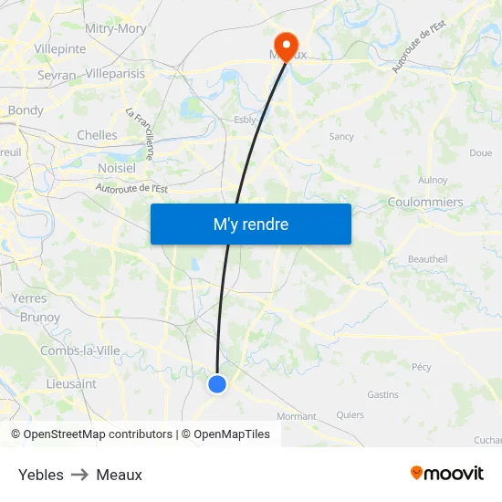 Yebles to Meaux map