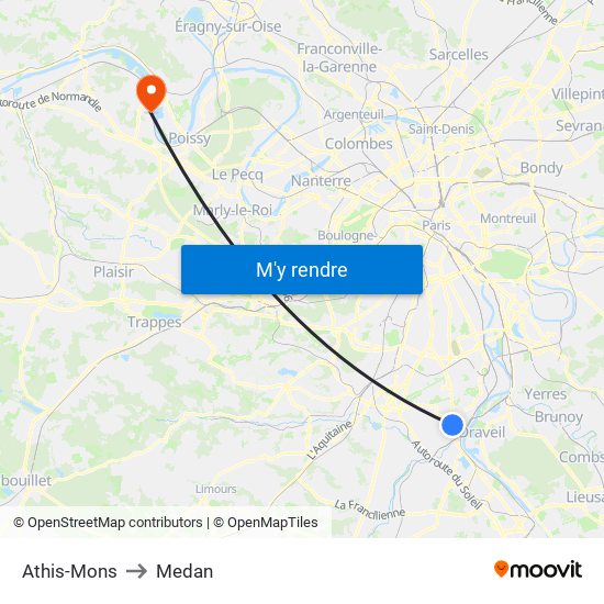 Athis-Mons to Medan map