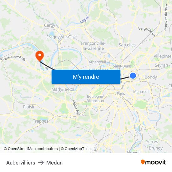 Aubervilliers to Medan map
