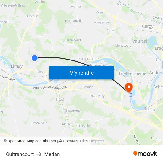 Guitrancourt to Medan map