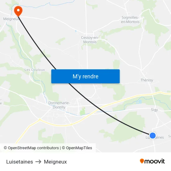 Luisetaines to Meigneux map