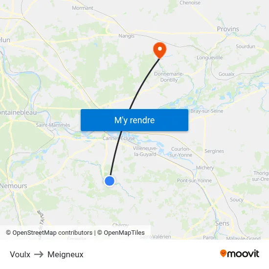 Voulx to Meigneux map