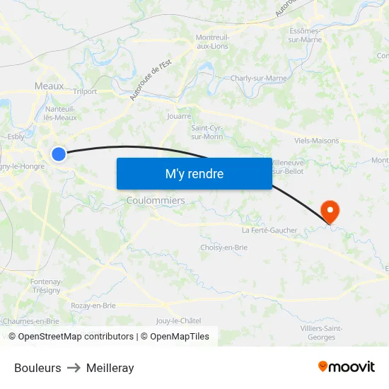 Bouleurs to Meilleray map