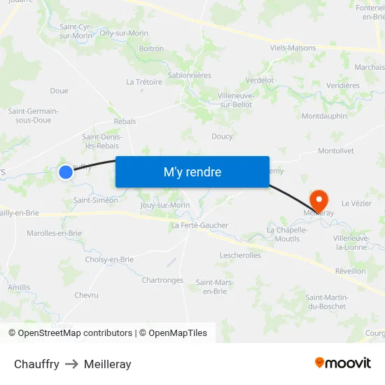 Chauffry to Meilleray map