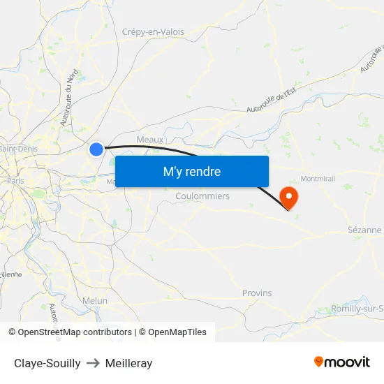 Claye-Souilly to Meilleray map