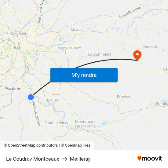 Le Coudray-Montceaux to Meilleray map
