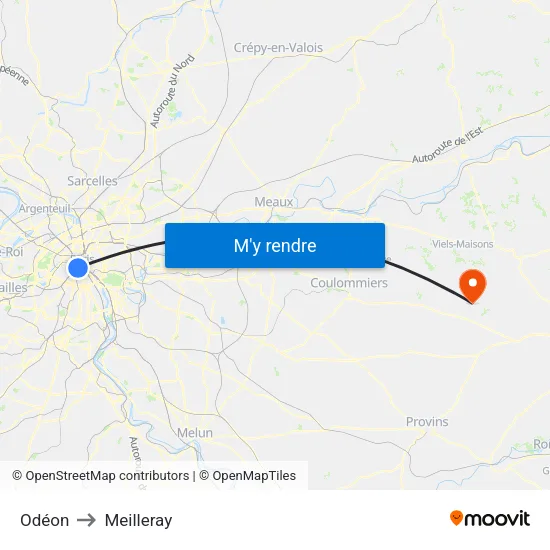 Odéon to Meilleray map