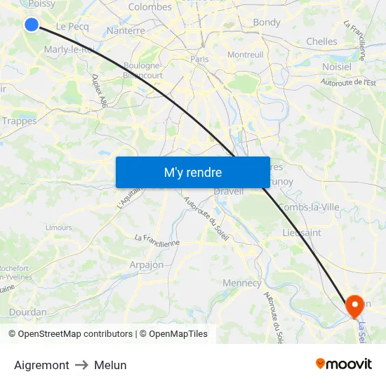 Aigremont to Melun map