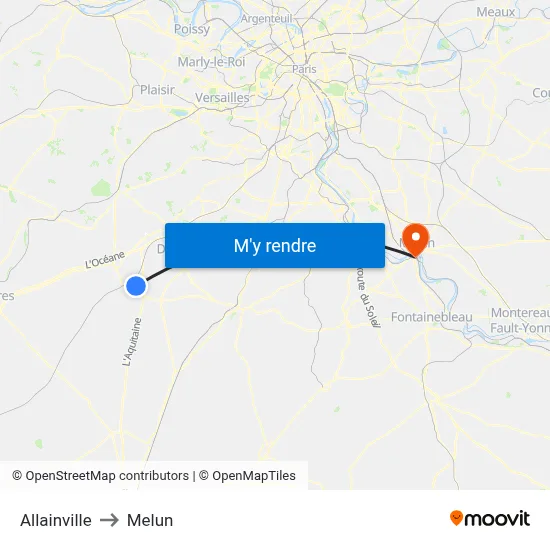 Allainville to Melun map