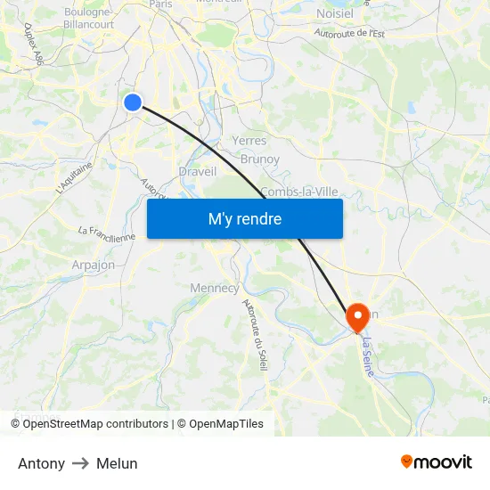 Antony to Melun map