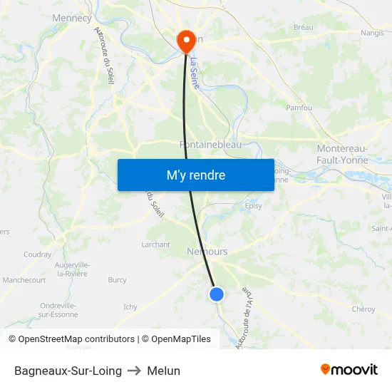 Bagneaux-Sur-Loing to Melun map