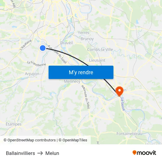 Ballainvilliers to Melun map