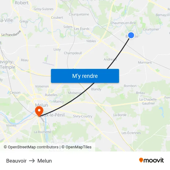 Beauvoir to Melun map