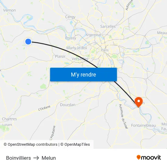 Boinvilliers to Melun map