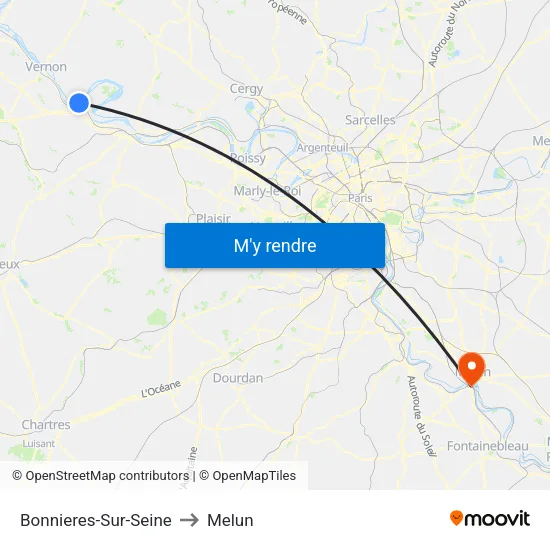 Bonnieres-Sur-Seine to Melun map