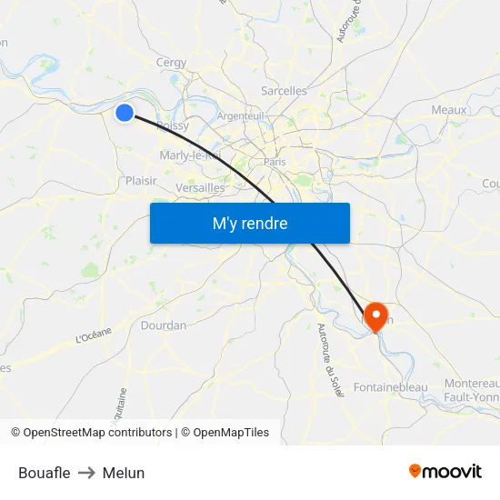 Bouafle to Melun map