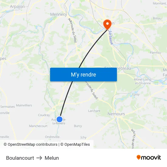 Boulancourt to Melun map