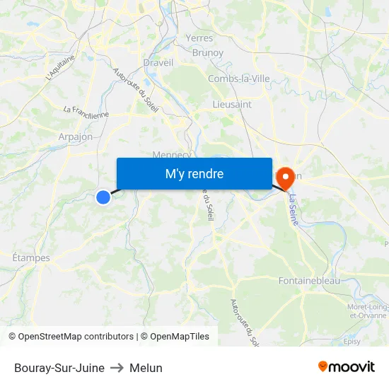Bouray-Sur-Juine to Melun map