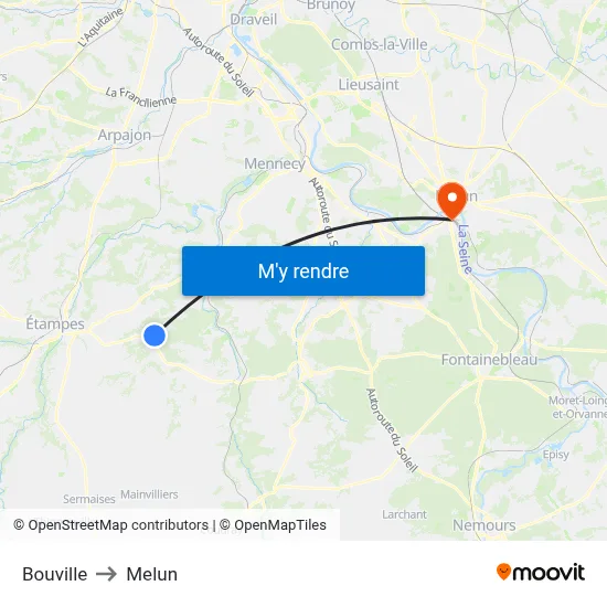 Bouville to Melun map