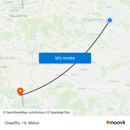 Chauffry to Melun map