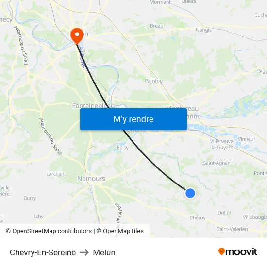 Chevry-En-Sereine to Melun map
