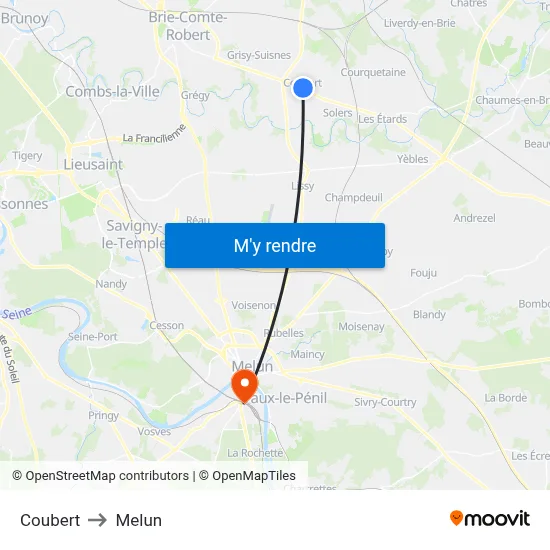 Coubert to Melun map