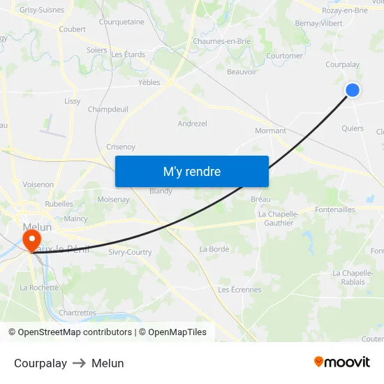 Courpalay to Melun map