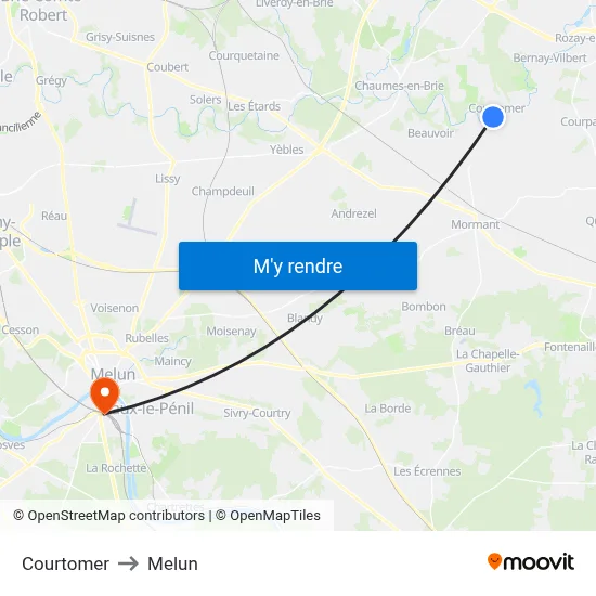 Courtomer to Melun map