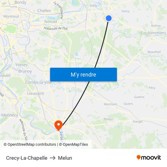 Crecy-La-Chapelle to Melun map