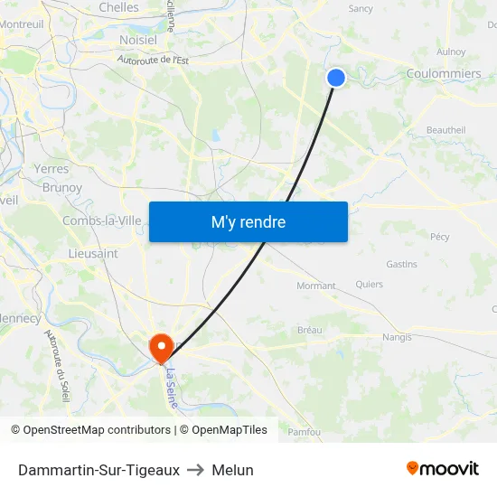 Dammartin-Sur-Tigeaux to Melun map