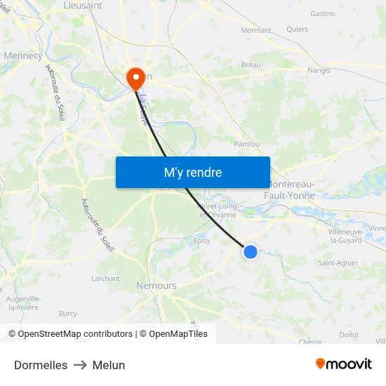 Dormelles to Melun map