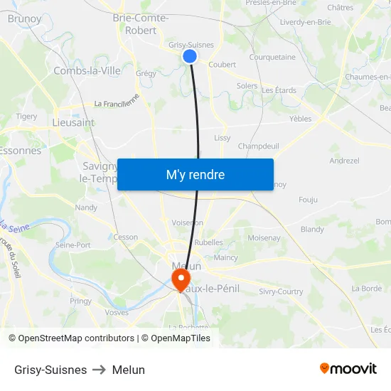 Grisy-Suisnes to Melun map