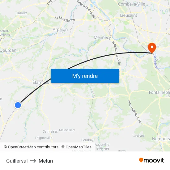 Guillerval to Melun map