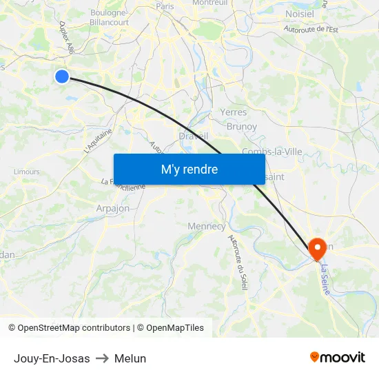 Jouy-En-Josas to Melun map