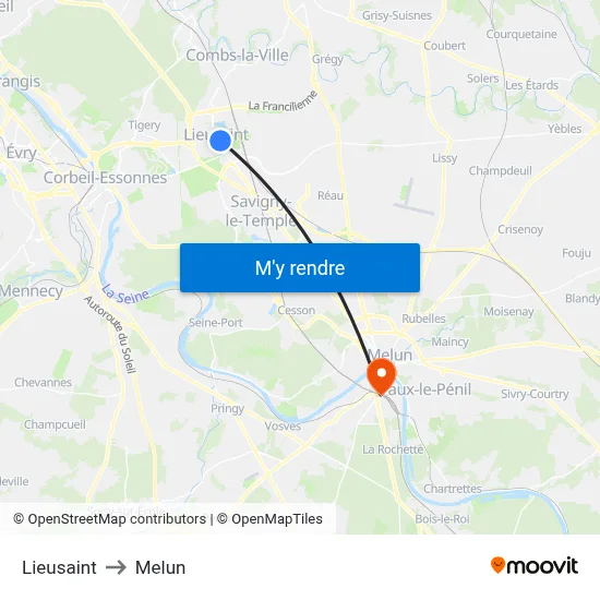 Lieusaint to Melun map